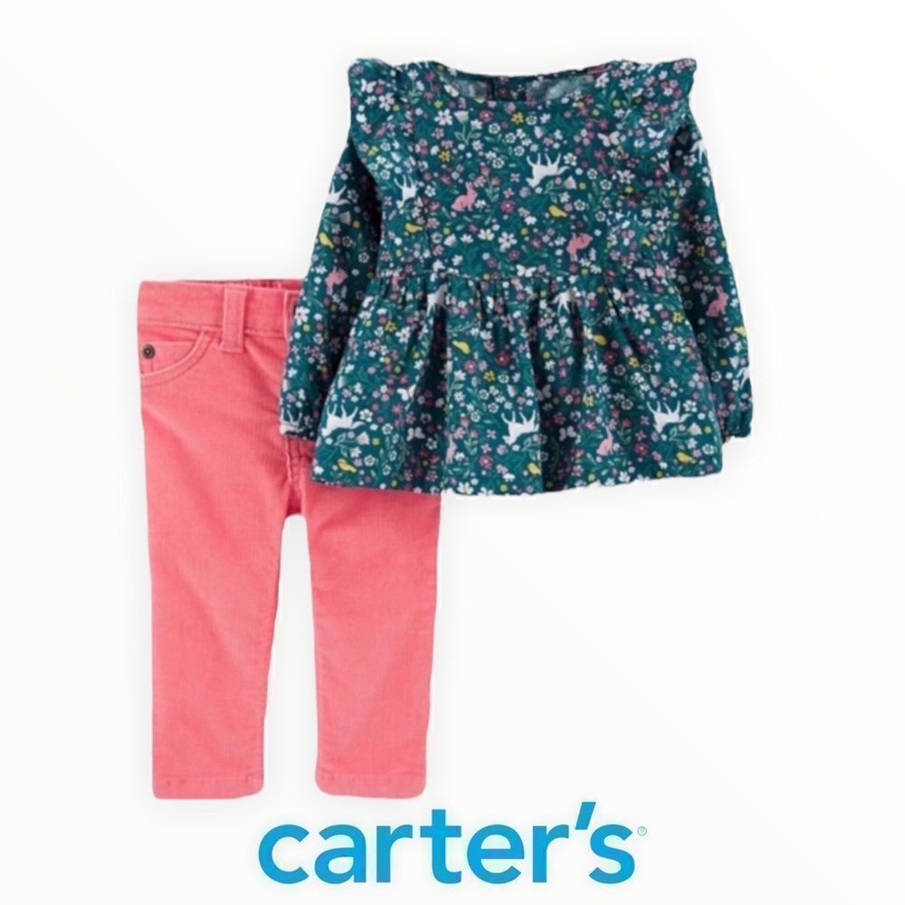 CARTER’s | Teal/Pink | FLORAL SHIRT & CORDUROY PANTS SET